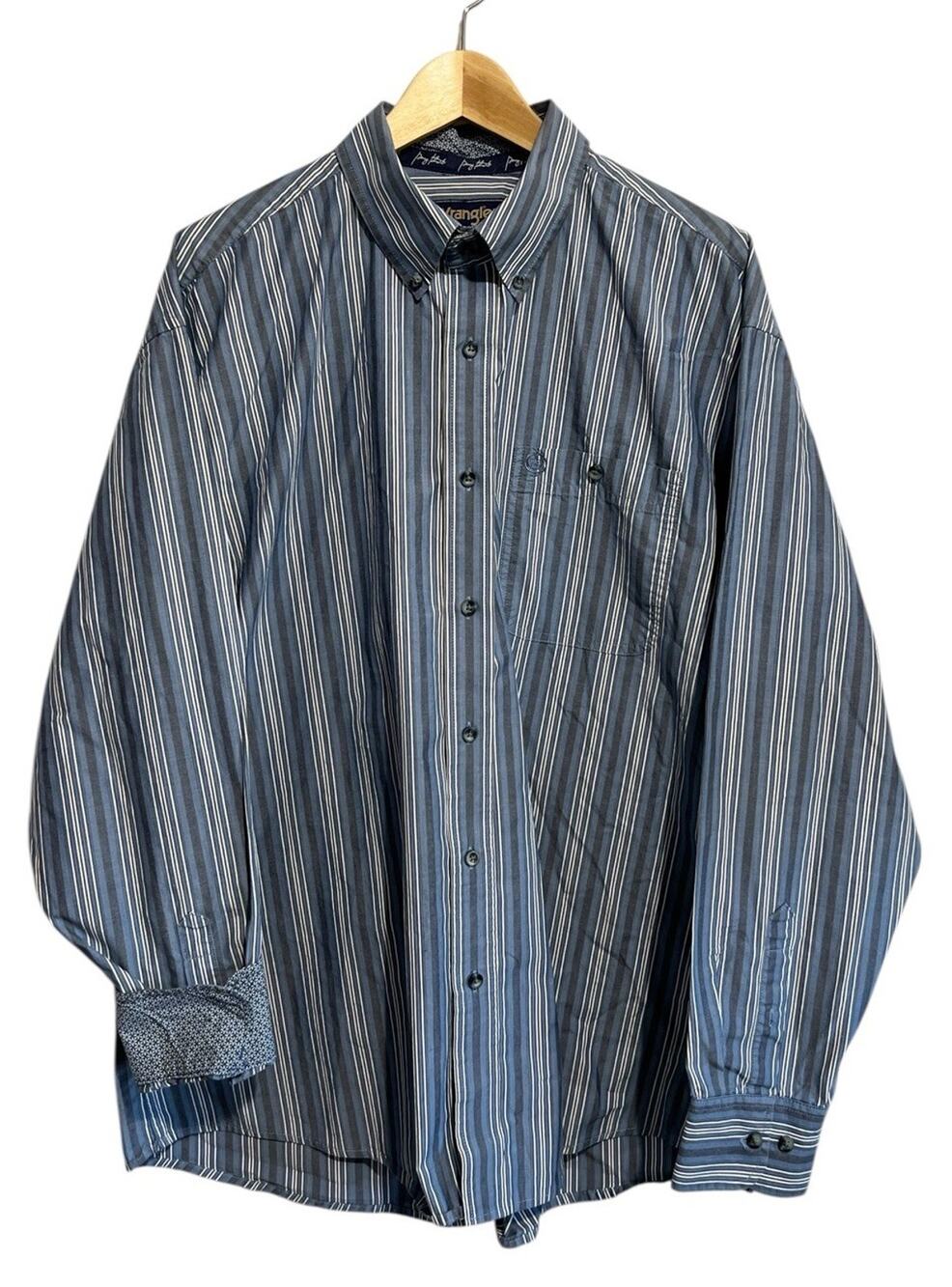 Wrangler George Strait Flip Cuff Blue Gray Stripe Button Long Sleeve Shirt XL